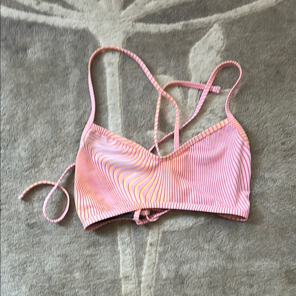Jolyn Radical Pink and Yellow Striped Swim Top